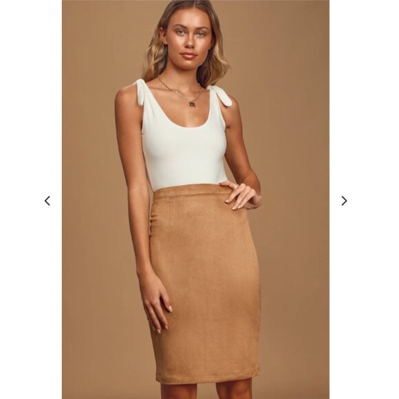 Superpower Tan Suede Pencil Skirt - Picture 1 of 9